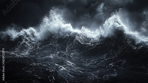 Ocean's Fury: A Dramatic Seascape of Immense Waves Crashing Under a Stormy Sky