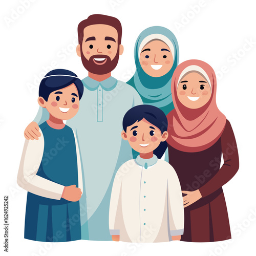 Loving Islamic Family Embrace Vector Illustration