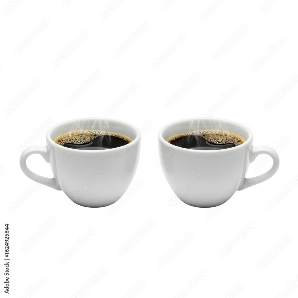 Obraz premium Two steaming cups of dark coffee offer a comforting start to the day, perfect for quiet contemplation or sharing a moment with a friend, energizing your morning routine with rich aroma