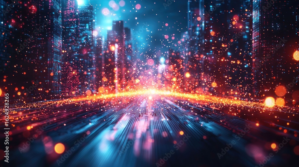 Fototapeta premium Neon Cityscape: A Futuristic Vision of Urban Light and Energy