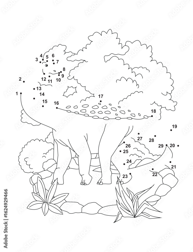 Naklejka premium Quaesitosaurus Connect the Dots Activity Page for Kids – Fun Dot to Dot Dinosaur Puzzle