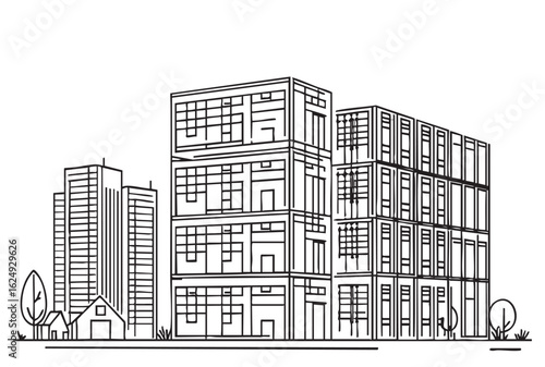 commercial storage premises sketch. illustration abstract modern urban building