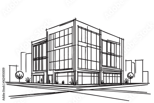 commercial storage premises sketch. illustration abstract modern urban building