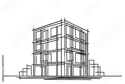 commercial storage premises with truck sketch. illustration abstract modern urban building. Landscape