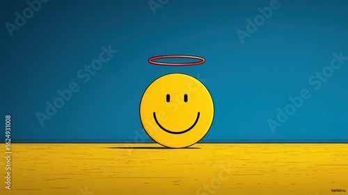 Joyful Smiley Face with Halo: Minimalist Digital Art