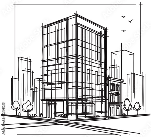 commercial storage premises sketch. illustration abstract modern urban building