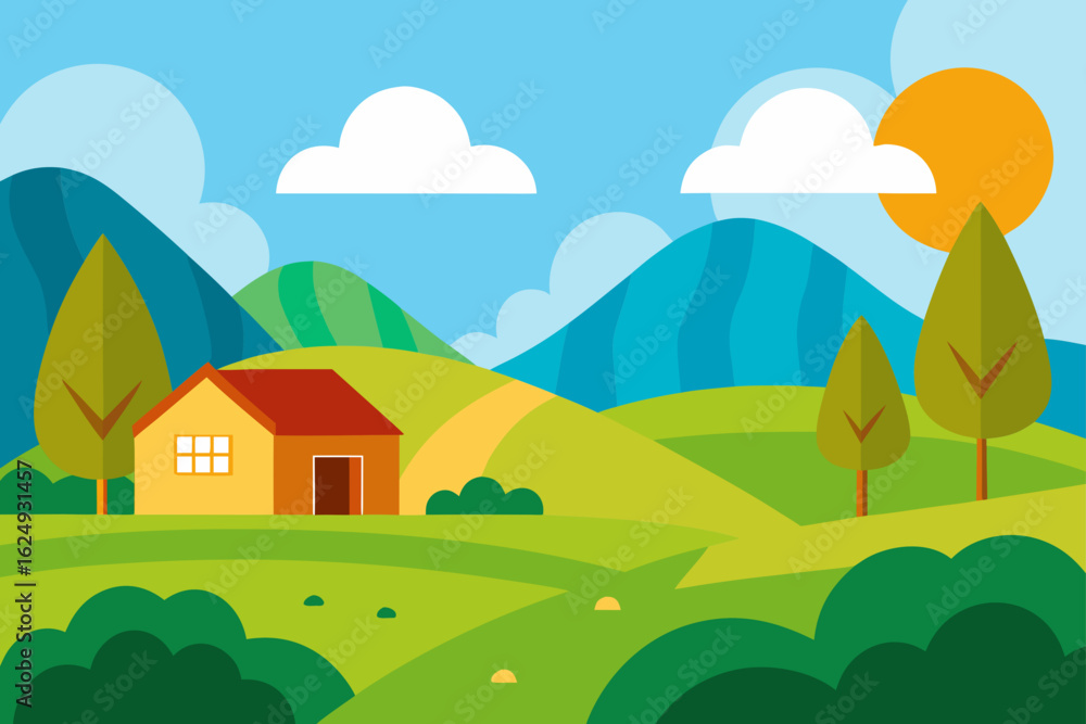 Fototapeta premium vector illustration of a rural landscape