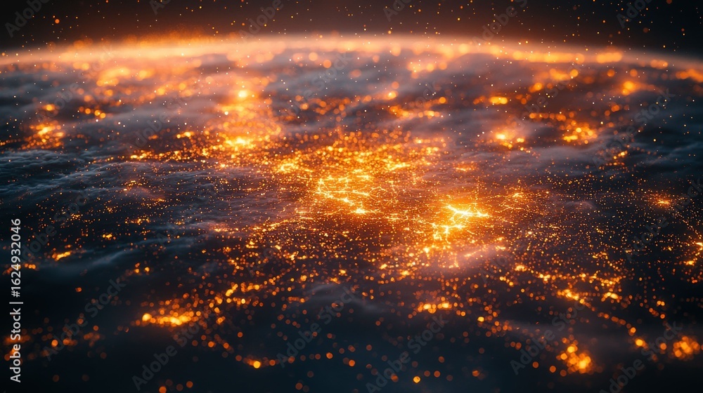 Naklejka premium Earth's Glowing Metropolis: A Nighttime Aerial View of Urban Lights