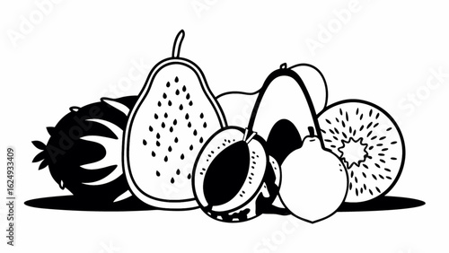 Delicious exotic fruits arranged for healthy eating promotion, great for vibrant food blog or modern nutrition guide design projects