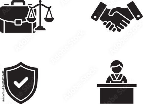 Legal Services Icon Pack – Justice Briefcase, Handshake, Shield & Judge Symbols