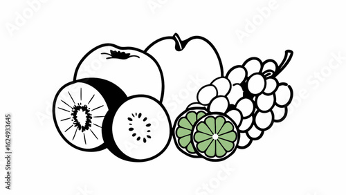 Fresh fruit medley with kiwi, apple, grapes, and lime creating a bright and healthy graphic for recipes or nutrition guides