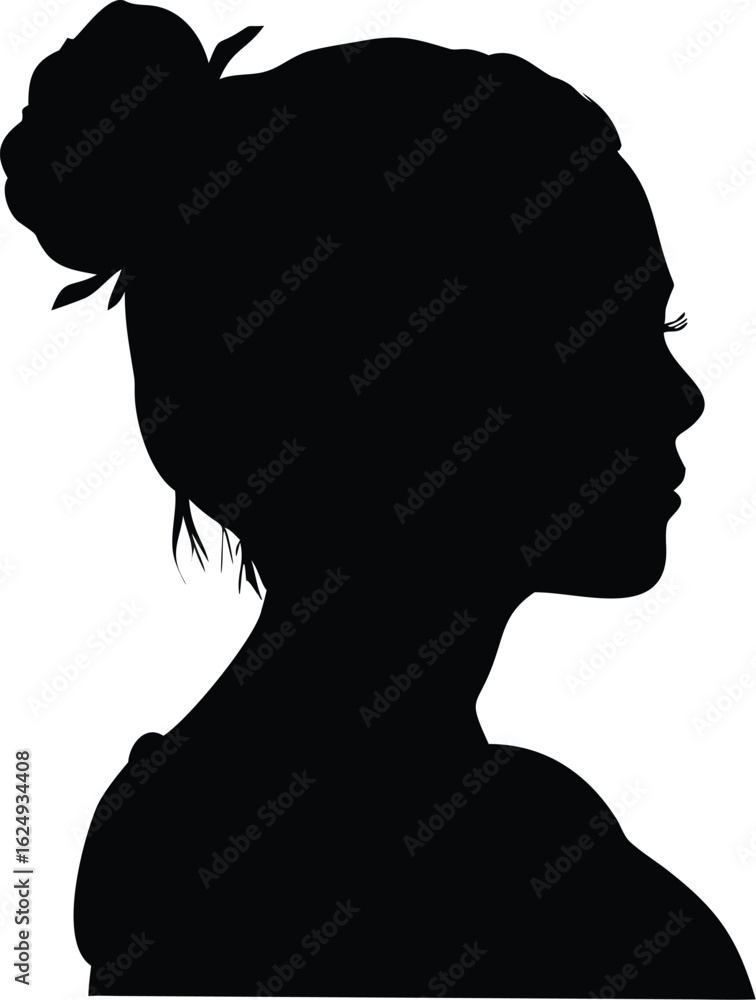 woman with messy bun hair vector silhouette woman with messy bun hair vector silhouette