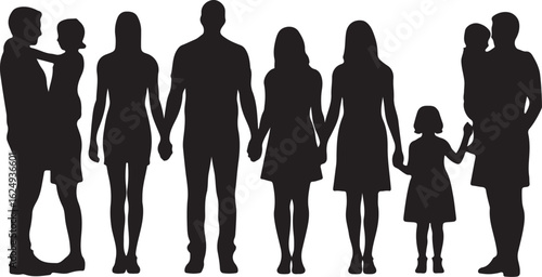 Grandparents Day Silhouette Illustration Featuring Multigenerational Family Holding Hands in Black Vector Style