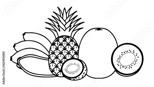 black and white fruits composition clip art preview