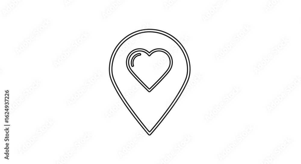 Fototapeta premium Heart Location Pin Outline Icon for Love Destination