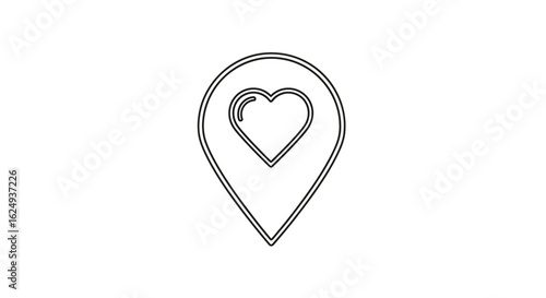 Heart Location Pin Outline Icon for Love Destination
