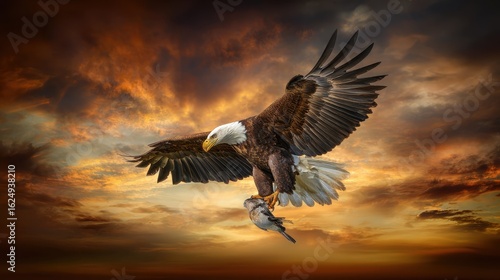Wallpaper Mural Powerful bald eagle gliding in golden-tinted sky showcasing wilderness majesty and freedom Torontodigital.ca