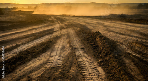 Heavy Vehicle Tracks on Dusty Military Road - Strategic Movement Concept