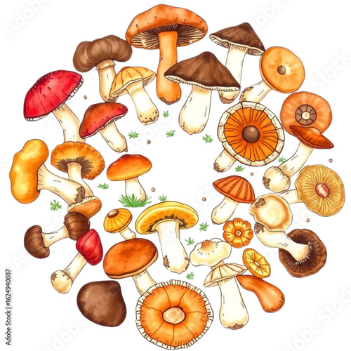 Circle of forest mushrooms