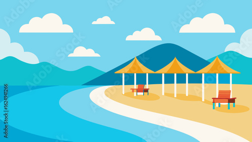 Luxurious Resort Style Beach with Cabanas and Clear Blue Sea