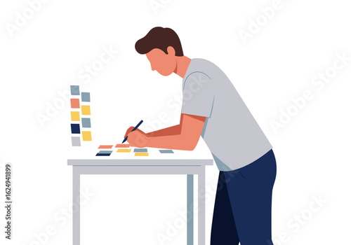 Illustration Vector of a Man Working on Design Board Abstract Style