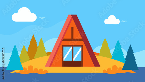 Cozy Small A Frame House in Tundra with Vibrant Colorful Lichen