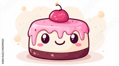 Cute Cartoon Cake with Cherry on Top