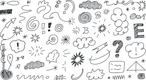 Hand-Drawn Anime Doodle Elements – Grunge Vector Scribbles, Arrows, Bubbles & Emotion Effects