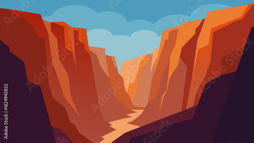 Dramatic tall canyon walls creating a stunning narrow valley view