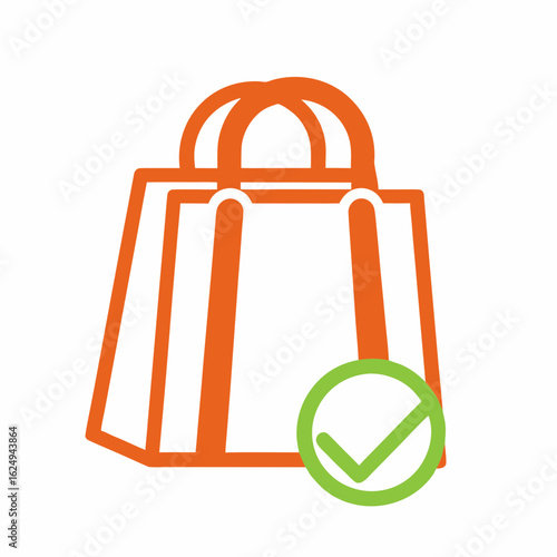 Shopping Bag Icon with Checkmark Vector.