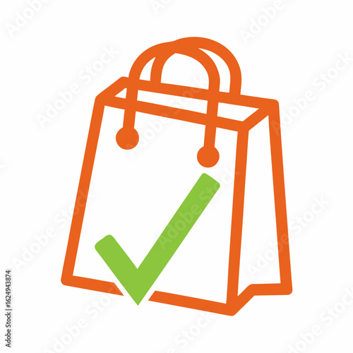 Shopping Bag Icon with Checkmark Vector.