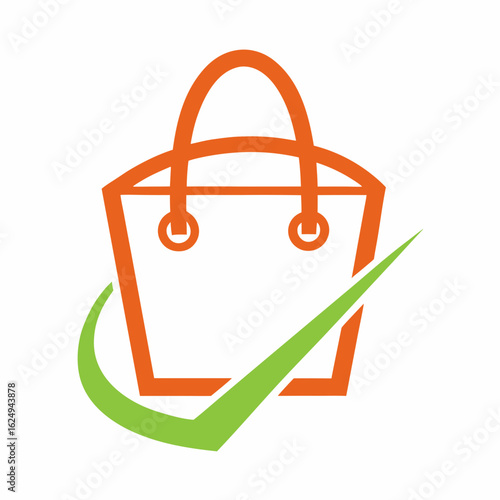 Shopping Bag Icon with Checkmark Vector.