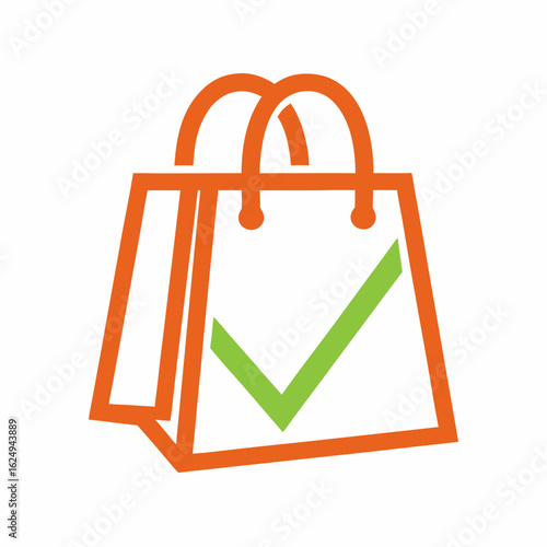Shopping Bag Icon with Checkmark Vector.