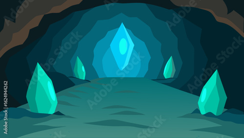 Mysterious underground cave with enchanting glowing mineral walls
