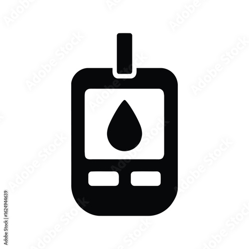 Black icon of a blood glucose meter with a drop symbol isolated on white background