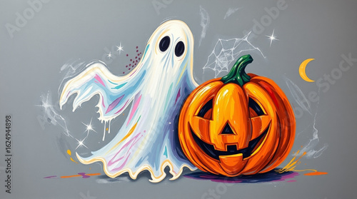 Spooky Halloween Watercolor Background – Ghosts & Pumpkins in Moody Hand-Painted Style