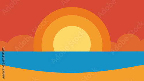 Artistic vector of a stunning sunset beach with a circular sun