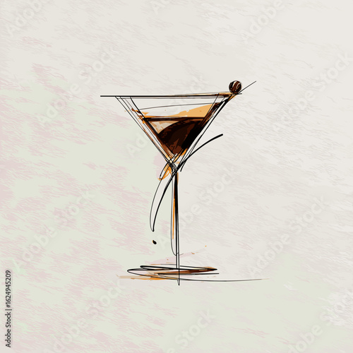 Abstract illustration of a cocktail glass with brown drink  