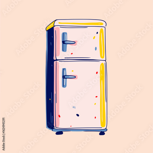 Colorful vintage refrigerator illustration with playful design  