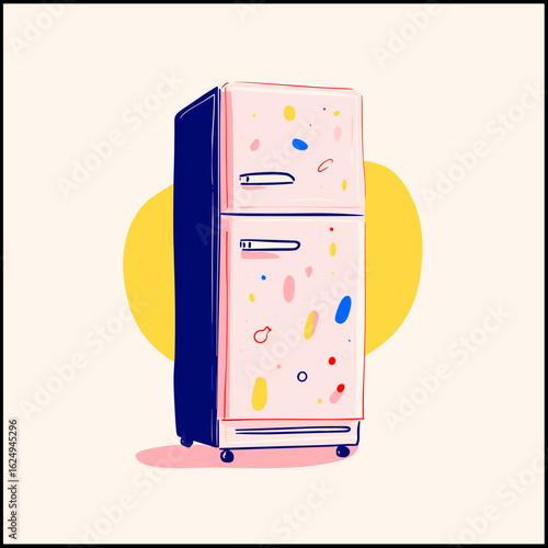 Colorful refrigerator with abstract design in modern style  