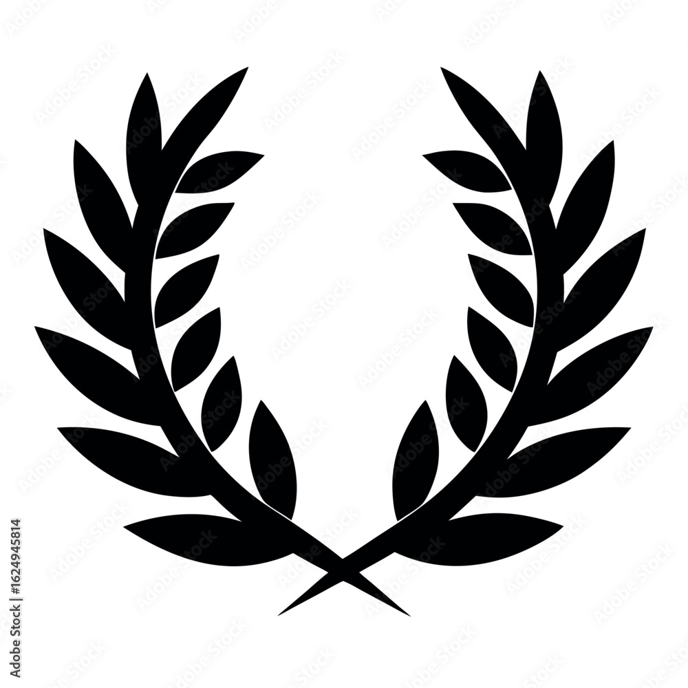 Obraz premium Black Silhouette of Two Leaf Branches Forming a Laurel Wreath on White Background