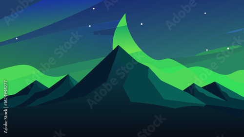 Spectacular Aurora Borealis in Polar Night Sky Above Mountains