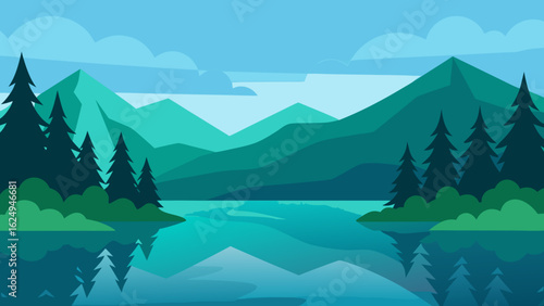 Serene Calm Lake Surrounded by Lush Evergreen Forest