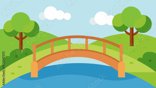 Picturesque City Park Bridge Crossing a Gentle Stream