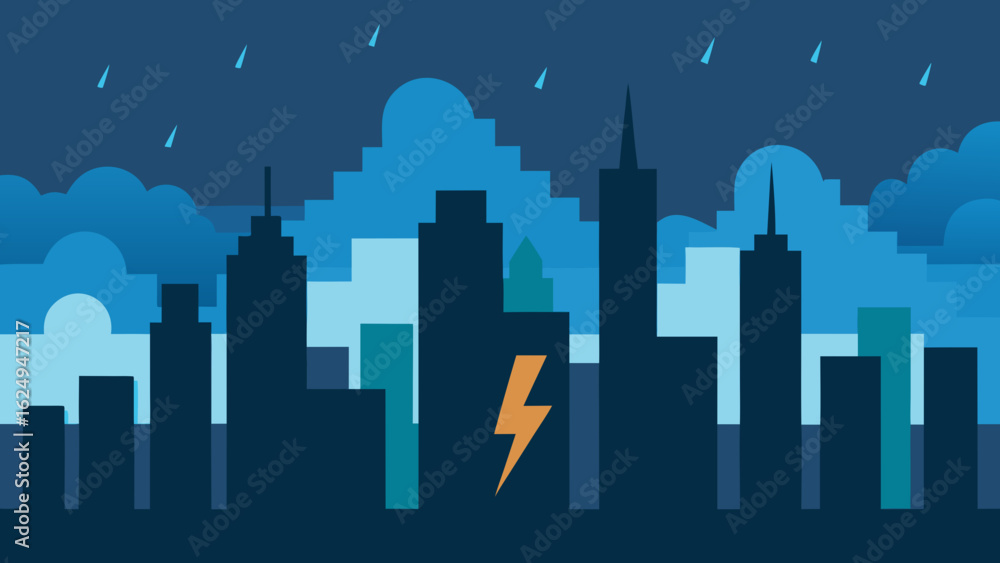Fototapeta premium Dramatic City Skyline During Storm with Lightning in Background
