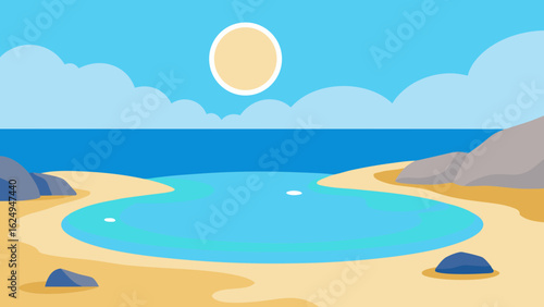 Beautiful Clear Tidal Pool on a Rocky Beach Under Sunlight