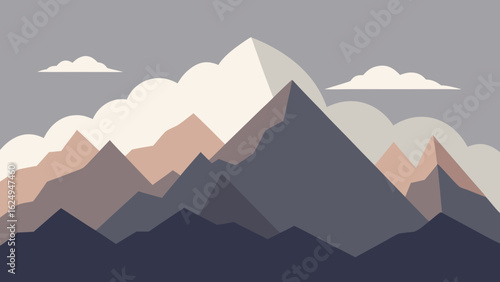 Majestic Cloud Covered Mountain Peaks in Muted Color Palette
