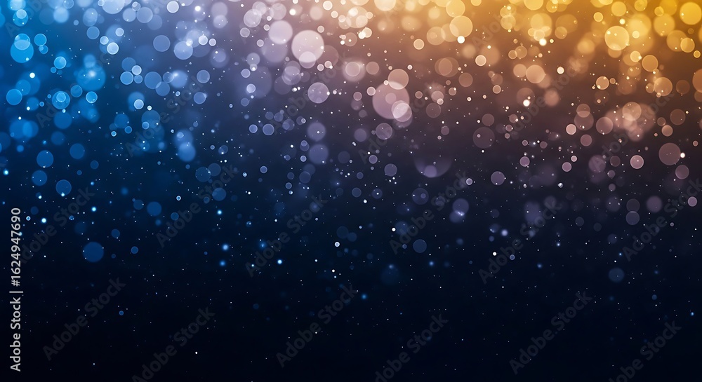Obraz premium Illustration of dark abstract background with numerous small bokeh lights and glitter, creating a magical and festive atmosphere with a gradient of colors