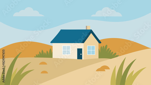 Charming Cottage Behind Sand Dunes with Lush Grass and Seashells