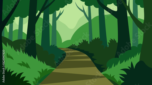 Deep Forest Trail with Overhanging Branches Natural Scene